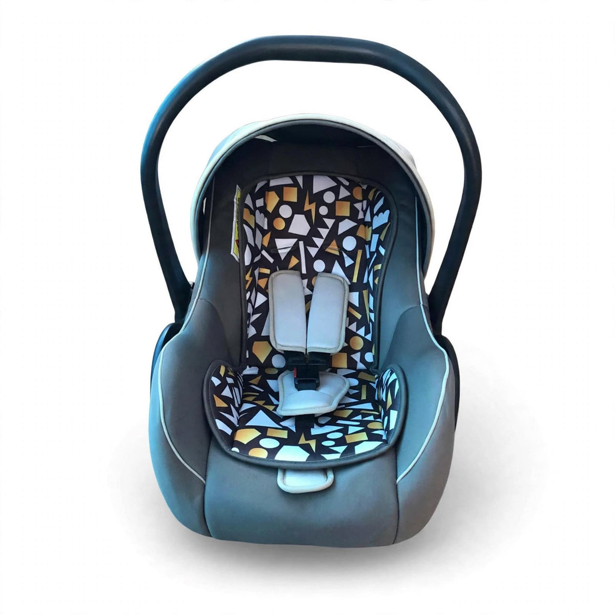 Baby Carry Cot - Geometric Print - Grey Yellow - With Canopy