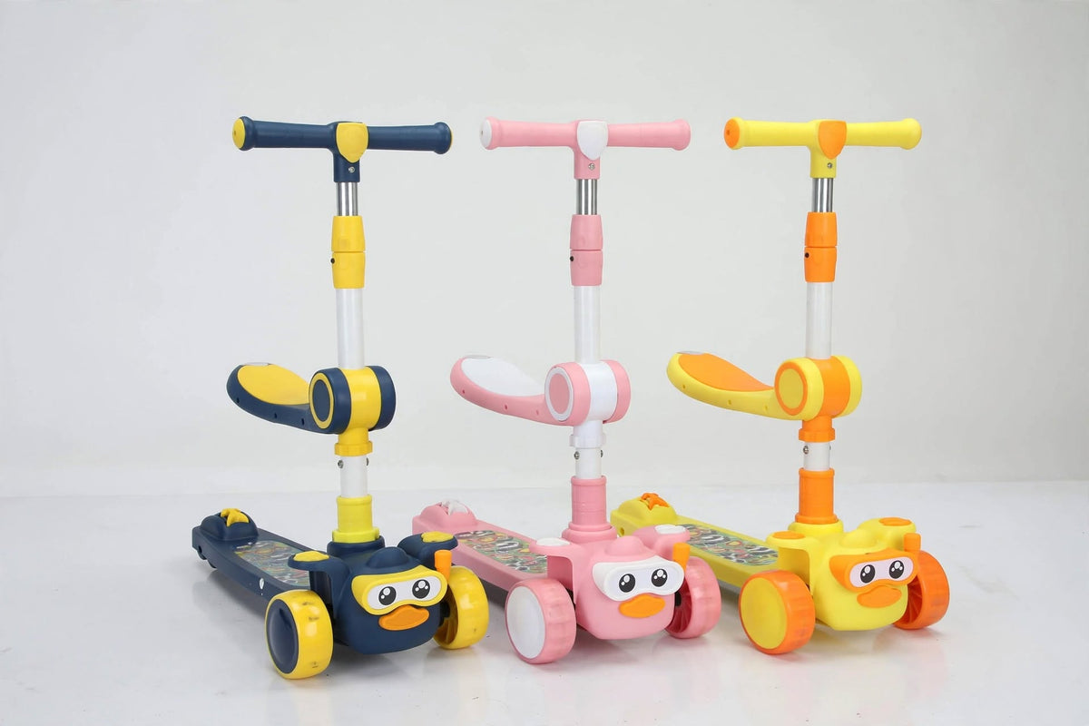 8191 Kids 3 in 1 Scooter with Seat - Cute Duck / Penguin Face with Light & Music