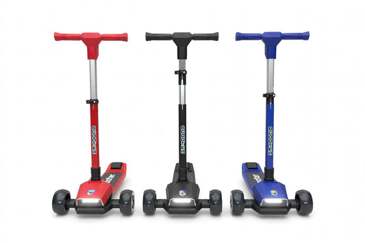 Model 601M Kids 3-Wheel Scooter - Wide Big Wheels, Front LED Light, Adjustable Height, SCOOTER Design for 3-8 Years - Red / Black / Blue