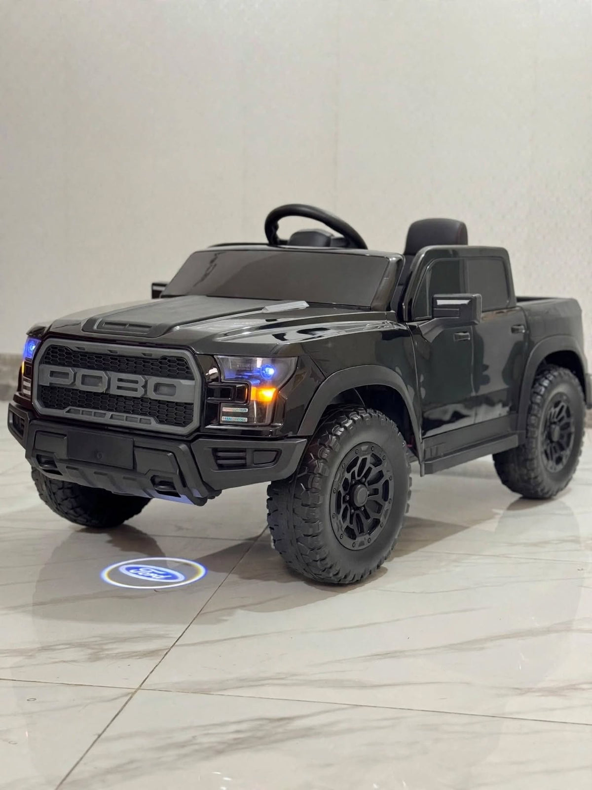 Black Kids Ford Raptor Pickup Truck - POBO Edition With Logo Light