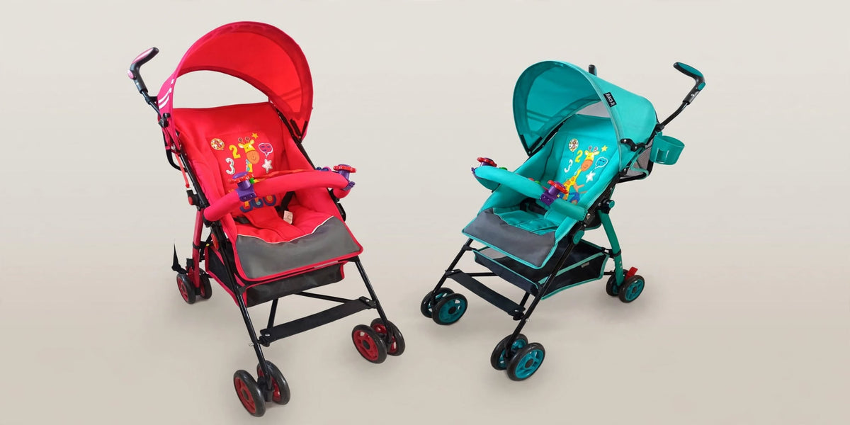 Lightweight Umbrella Baby Stroller with Canopy - Foldable Travel Buggy - Red & Green Colors
