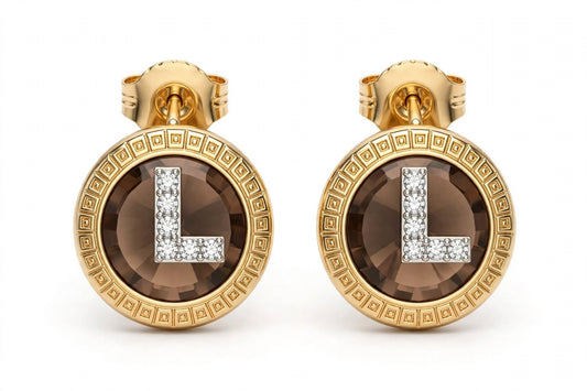 L Initial Mocha Brown Crystal Earrings