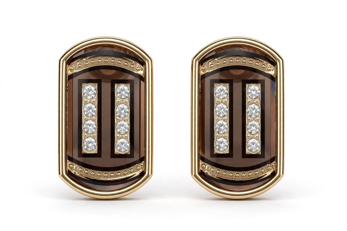 Double Line Brown Crystal Cufflinks