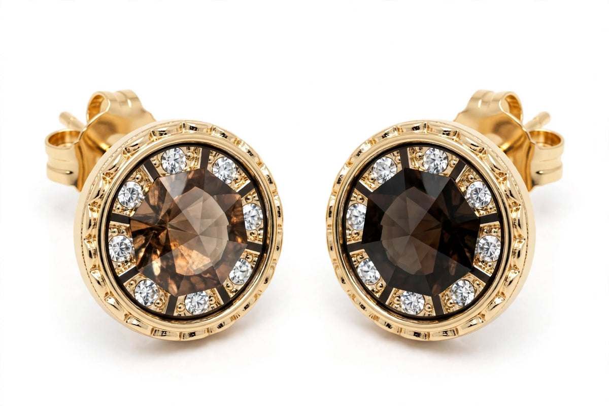 Smoky Halo Crystal Stud Earrings