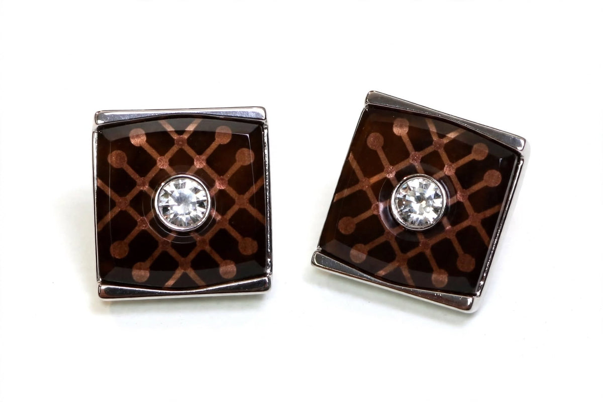 Brown Lattice Single Crystal Cufflinks