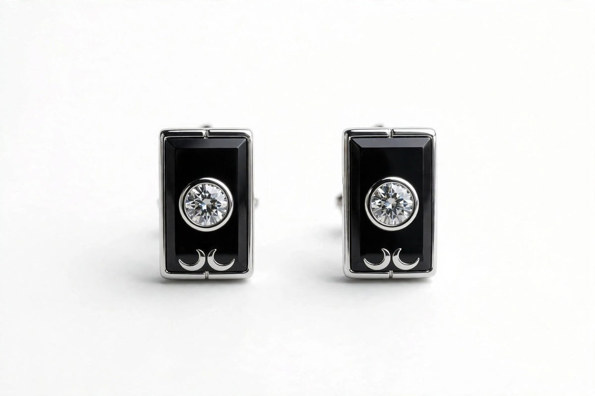 Black Rectangle Single Crystal Cufflinks