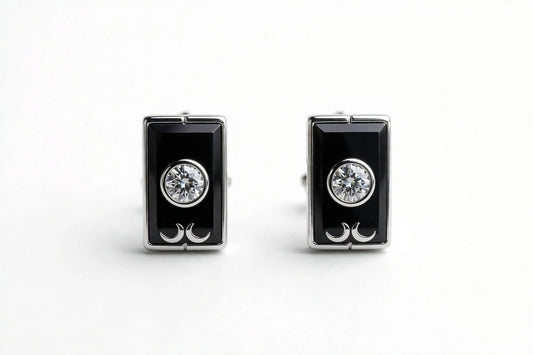 Black Rectangle Single Crystal Cufflinks