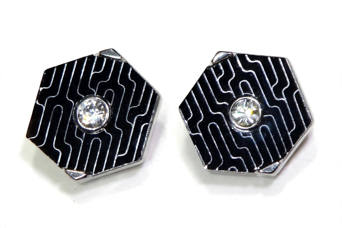 Black Hexagon Maze Single Crystal Cufflinks