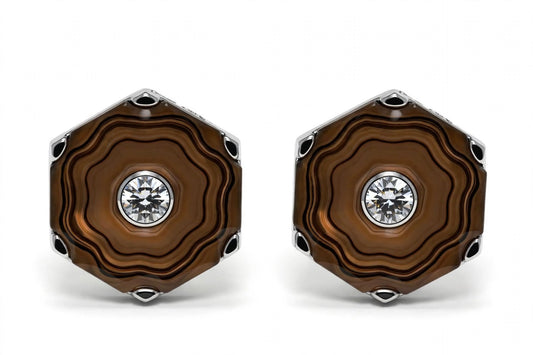 Brown Agate Hexagon Single Crystal Cufflinks