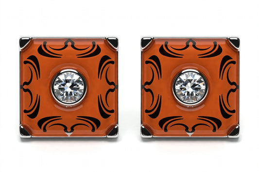 Burnt Orange Art Deco Single Crystal Cufflinks