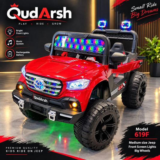 QudArsh Model 619F Red Medium Jeep - Front Grill + Screen RGB Lights - Big Wheels