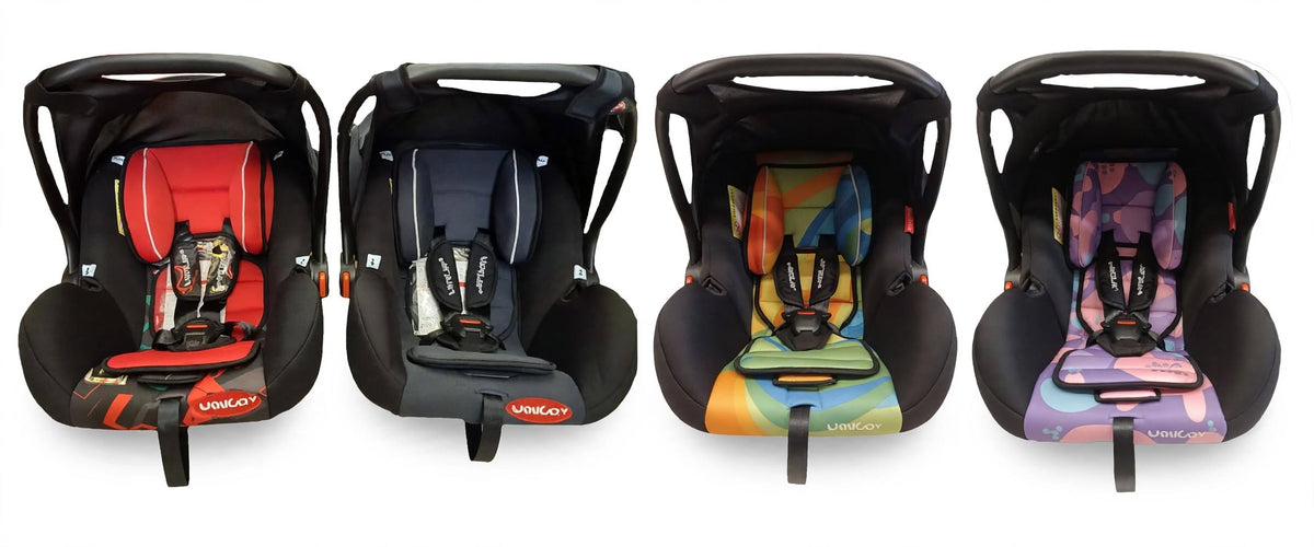Baby Carry Cot + Car Seat - 4 Trendy Prints Set - Black Frame