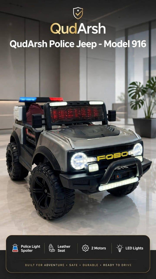 QudArsh Police Jeep - Model 916 | 12V Kids Electric Ride-On Jeep with Police Lights