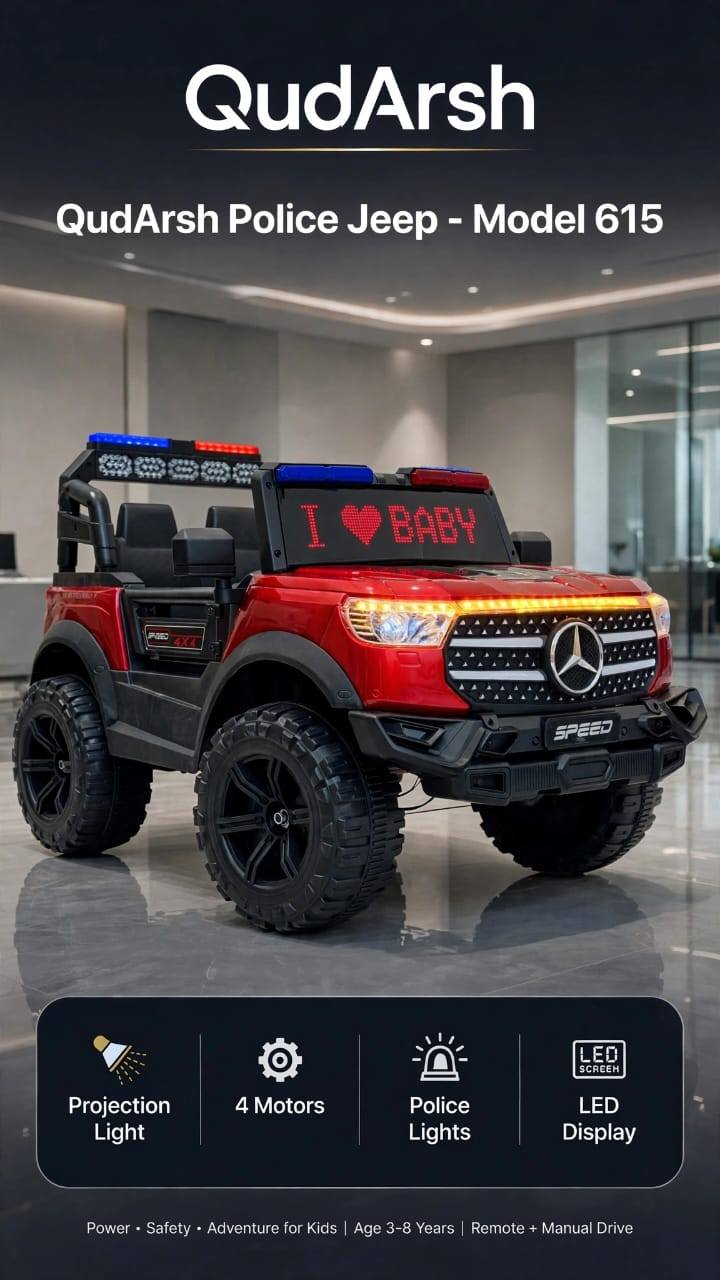 QudArsh Model 615 Police Jeep - 4x4 Ride-On Toy