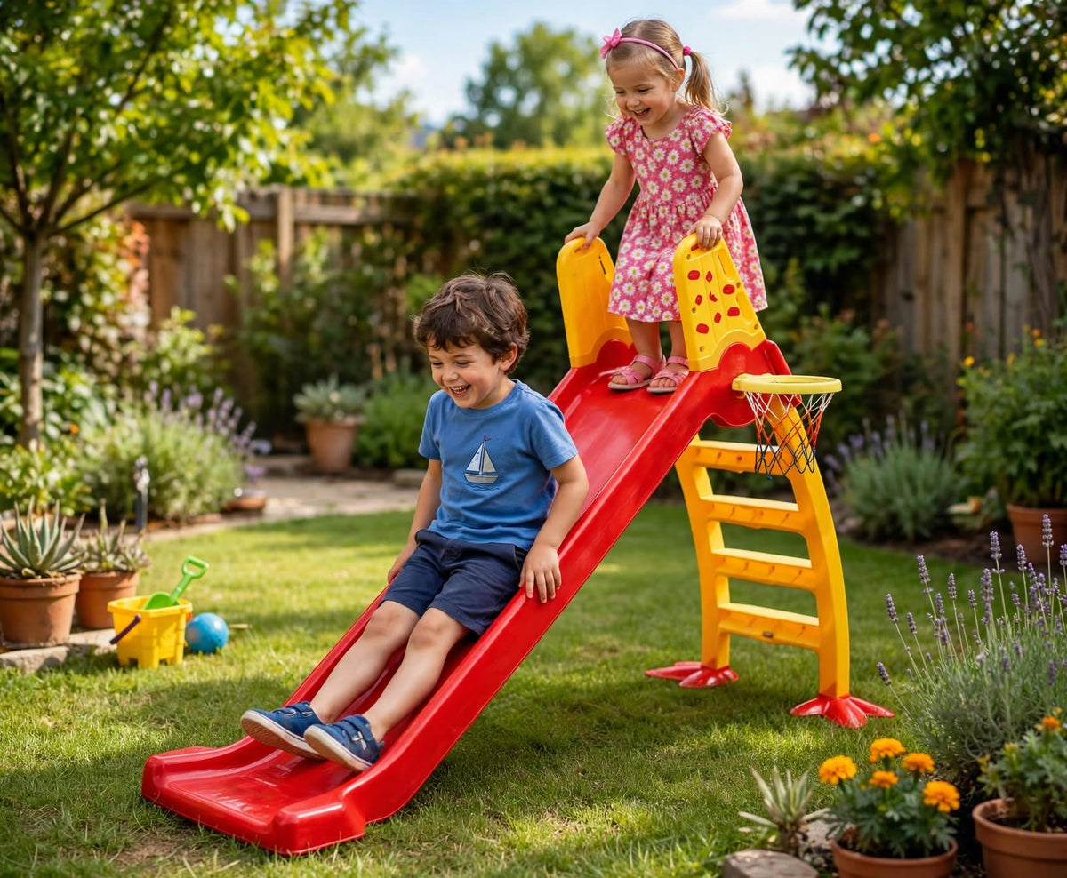 2 in 1 Kids Plastic Slide with Basketball Hoop