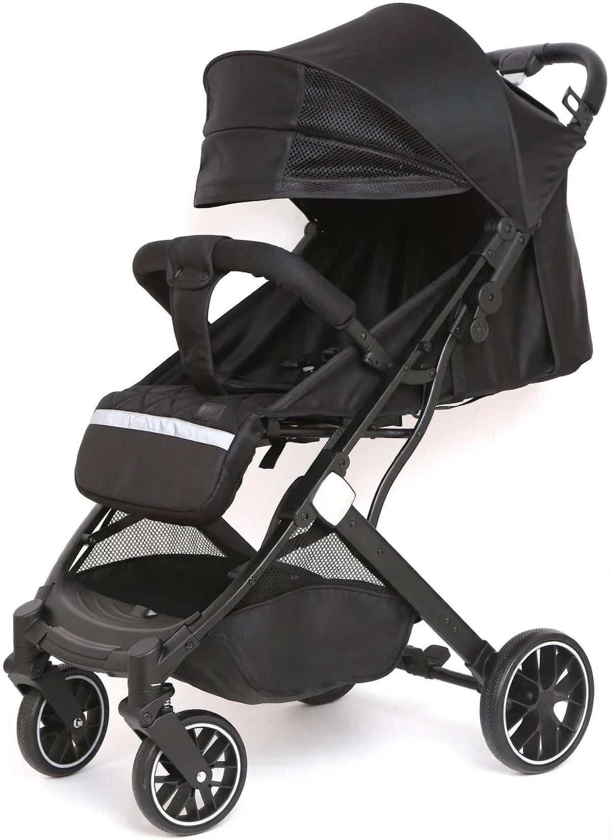 Premium Black Baby Stroller - Lightweight Foldable Travel Pushchair with Large Canopy