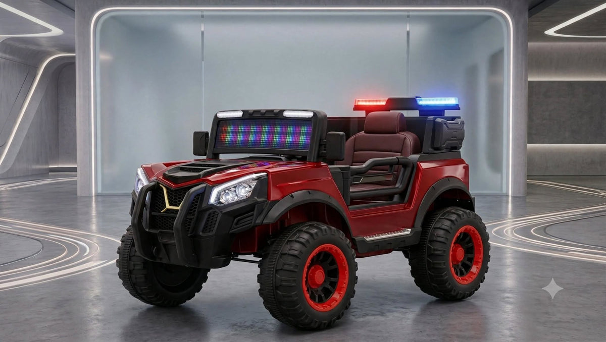 Red Kids Monster Jeep - Police Edition with LED Light Bar