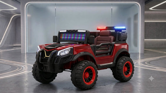 Red Kids Monster Jeep - Police Edition with LED Light Bar