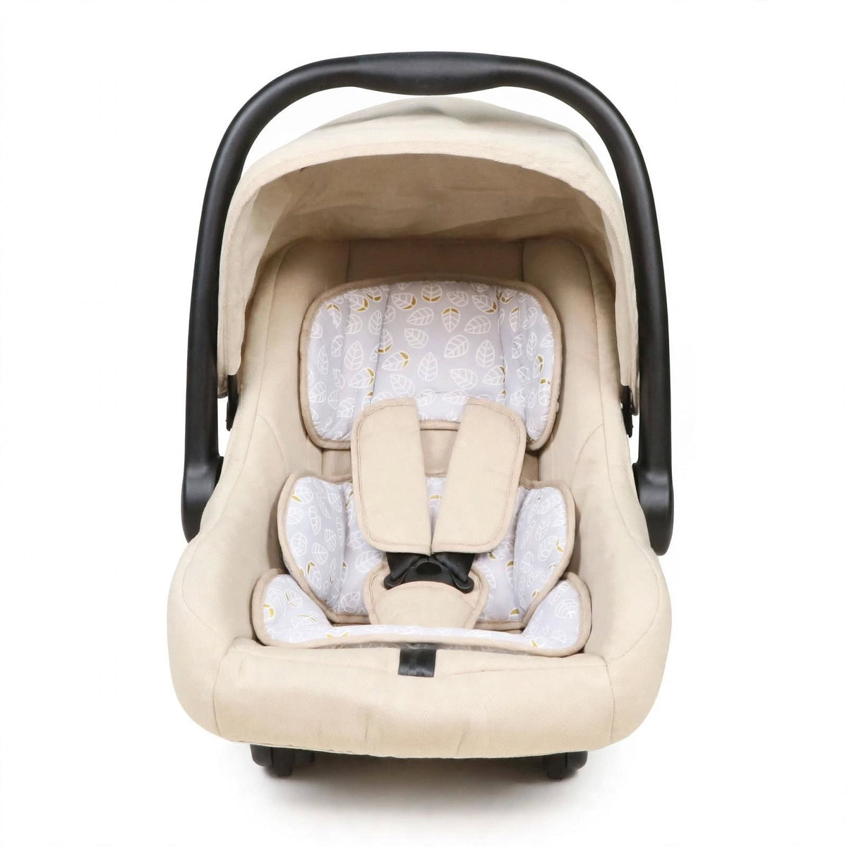 Baby Carry Cot Beige - Leaf Print - With Canopy