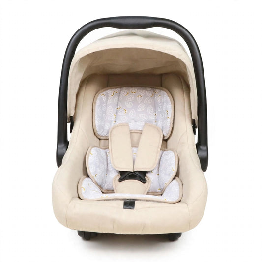 Baby Carry Cot Beige - Leaf Print - With Canopy
