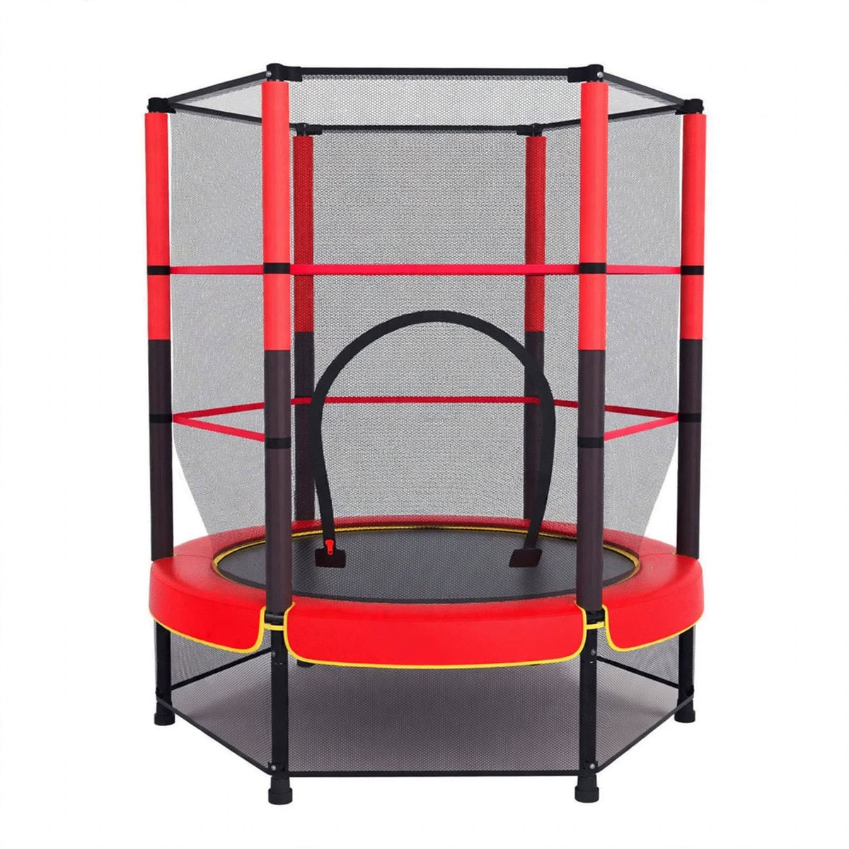 5.5 Feet Kids Trampoline with Safety Net Enclosure - 140cm Indoor Outdoor Jumping Trampoline for Kids - Red &amp; Black