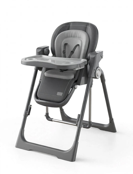 Kidilo 8166 Grey Premium Baby High Chair with Recliner - Adjustable Feeding Chair with 3 Recline Positions - Grey