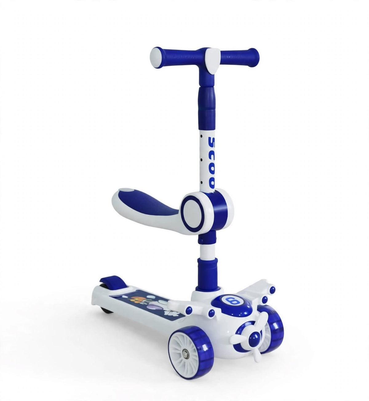 2-in-1 Aeroplane Kids Scooter with Foldable Seat, Cute Plane Design, 3-Wheel Scooter for 2-6 Years