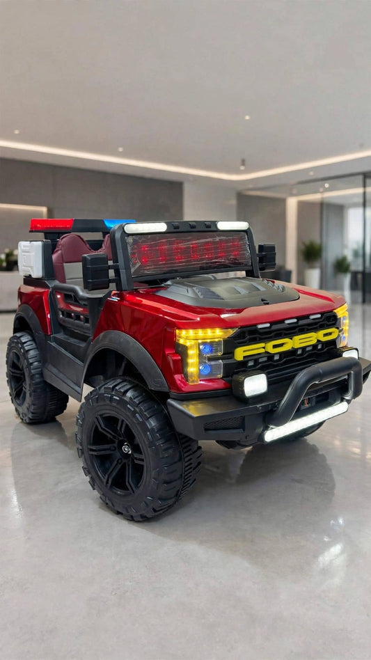 Red Police Edition Kids Ride-On Electric Jeep - 12V Battery Powered Off-Road Toy Car