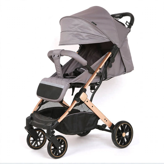 Grey Luxury Baby Buggy Stroller with Golden Frame