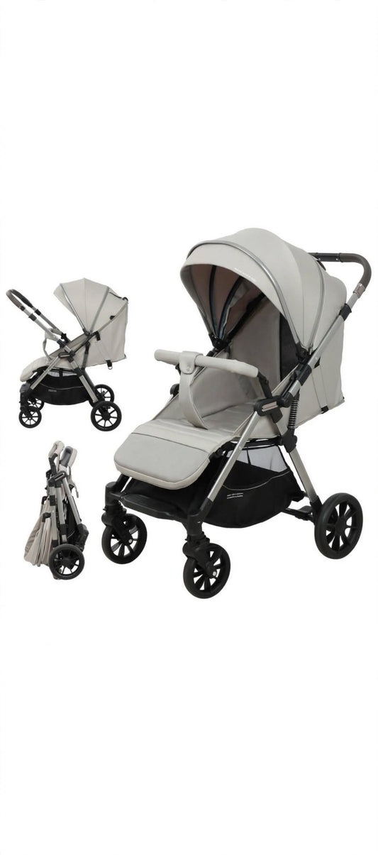 Light Grey Premium Baby Stroller - Foldable Lightweight Pushchair with Large Canopy