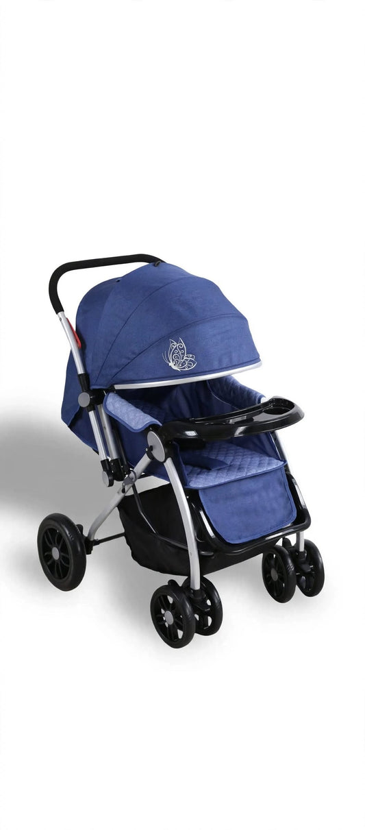 Comfortable Baby Pram with Storage Basket - Blue