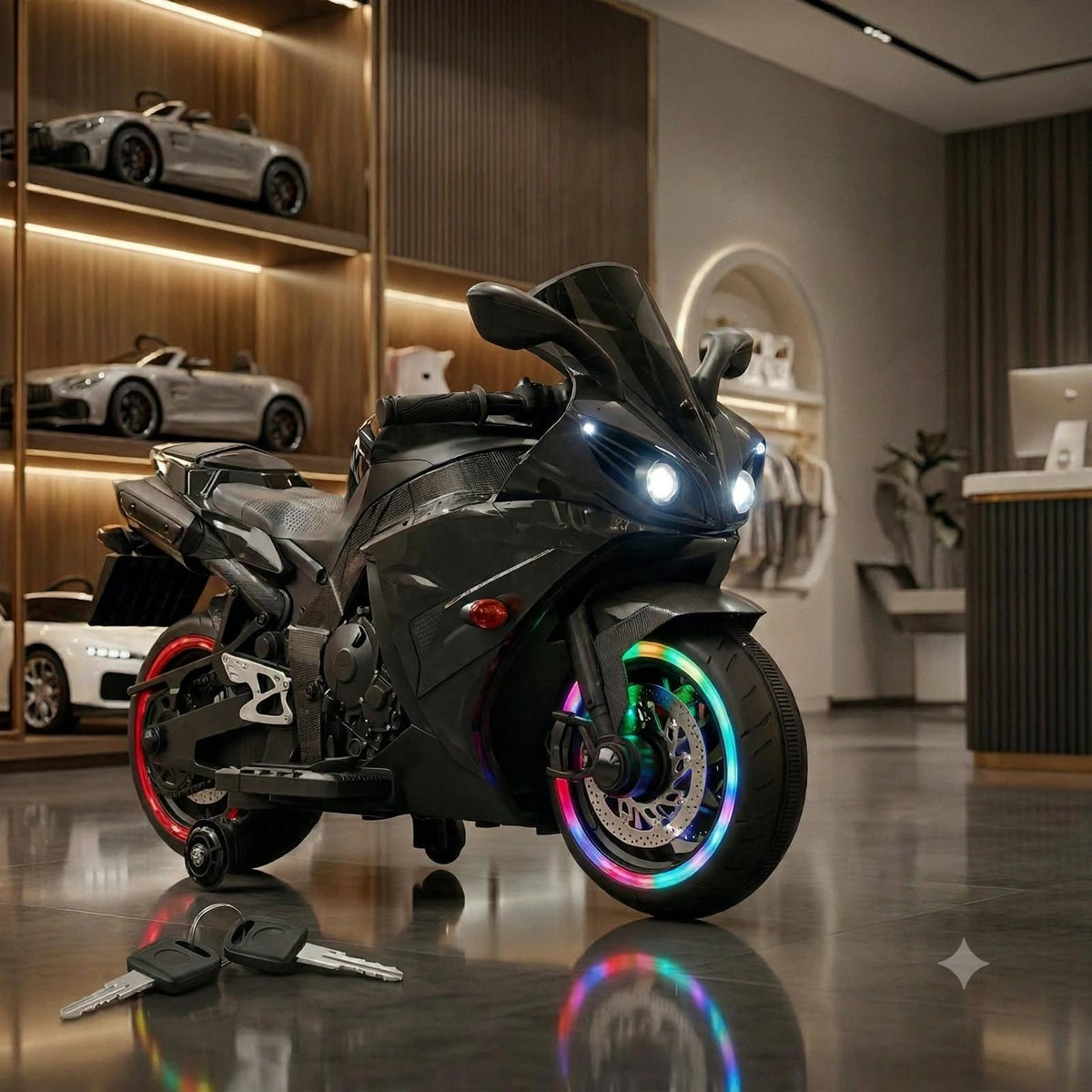 Super R Kids Electric Ride-On Sports Bike with RGB Lights