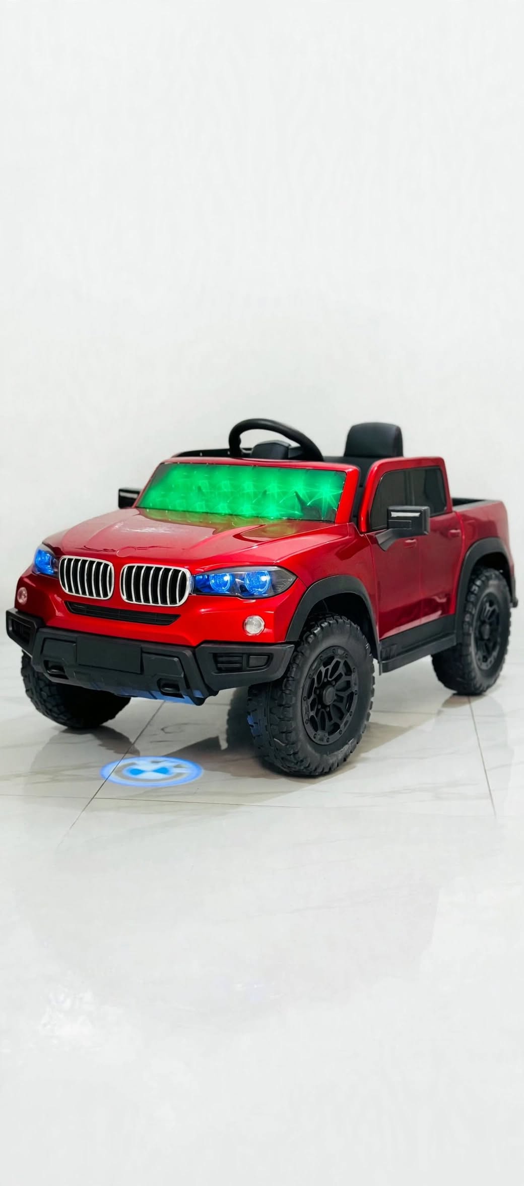 Red Kids BMW Pickup Truck With Green Windshield Display & Logo Light
