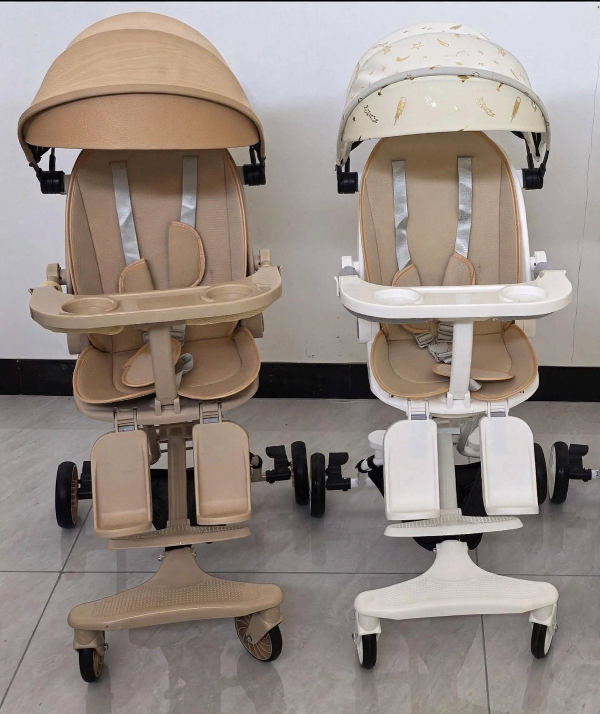 2 Colors Baby Stroller - Beige & White - Multi-Function Kids Pushchair