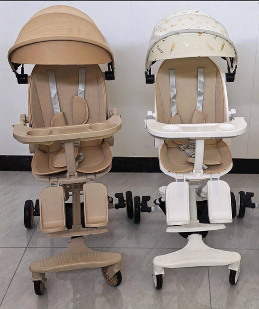 2 Colors Baby Stroller - Beige & White - Multi-Function Kids Pushchair