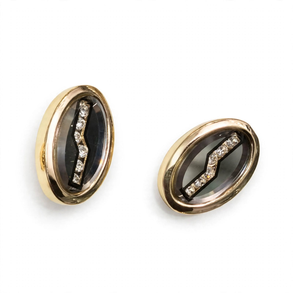 Smoke Oval Zigzag Crystal Cufflinks
