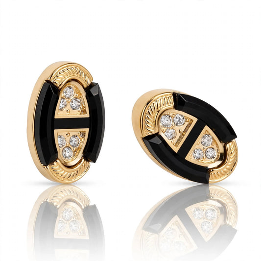 Black Onyx Gold H-Crest Crystal Cufflinks